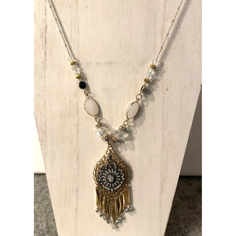 Handcrafted Elegant Statement Piece Necklace With Dangles   # 5015
